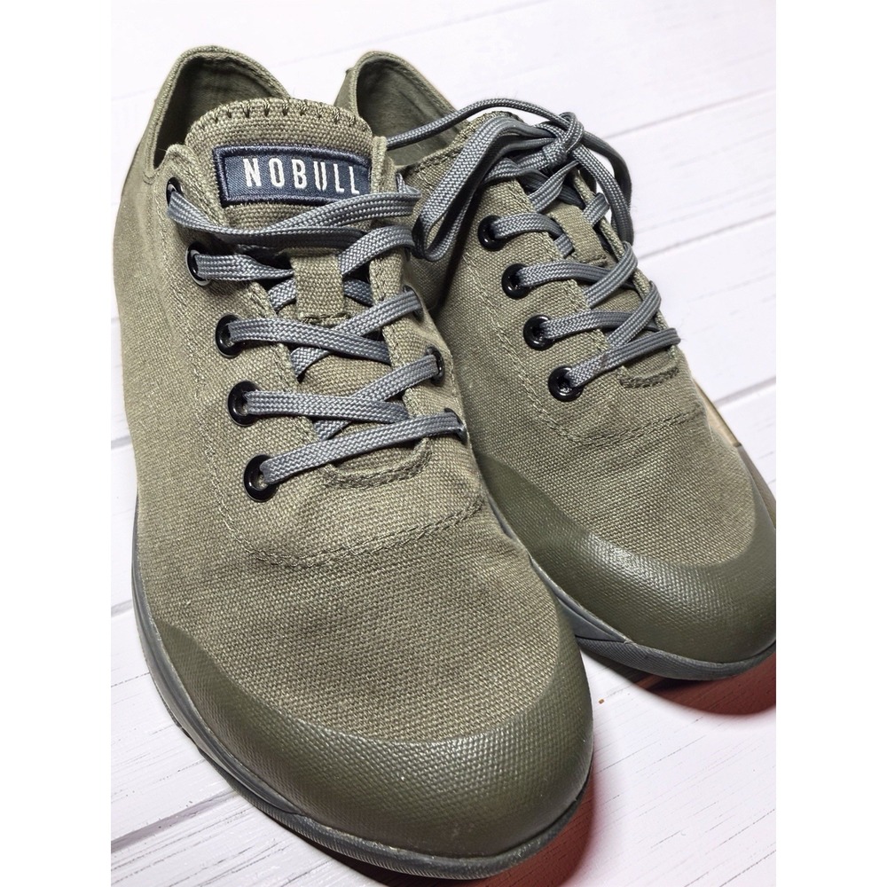 Nobull Training Shoes Mens 8.5 Green Army Canvas Lace Up Round Toe Comfort Lk Nw